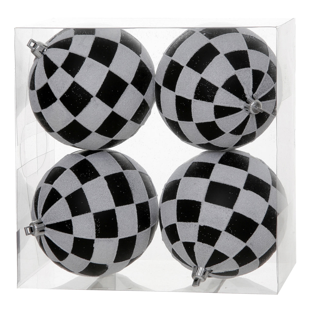 4" Black-White Check Glitter Ball