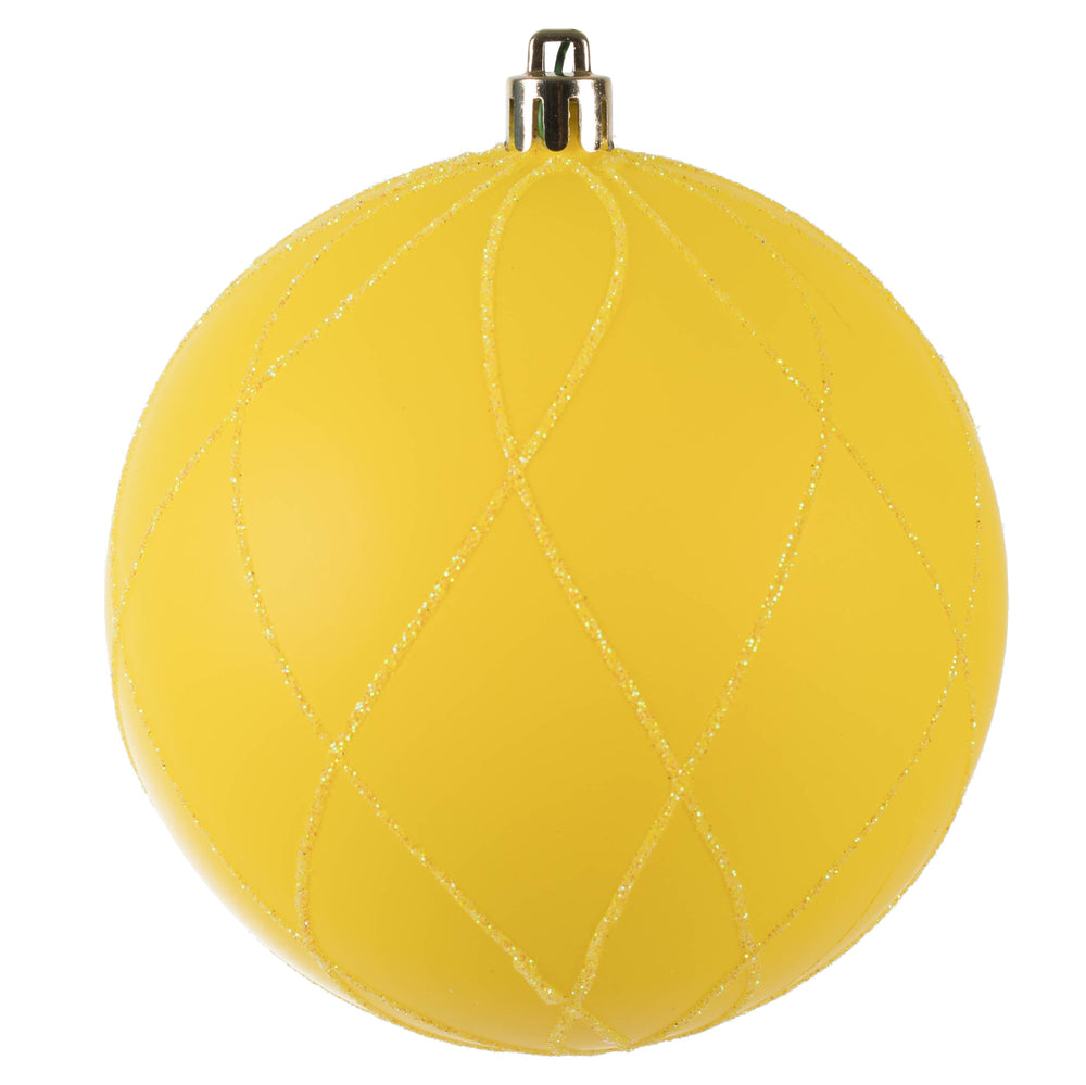 4" Yellow Matt Glitter Swirl Ball