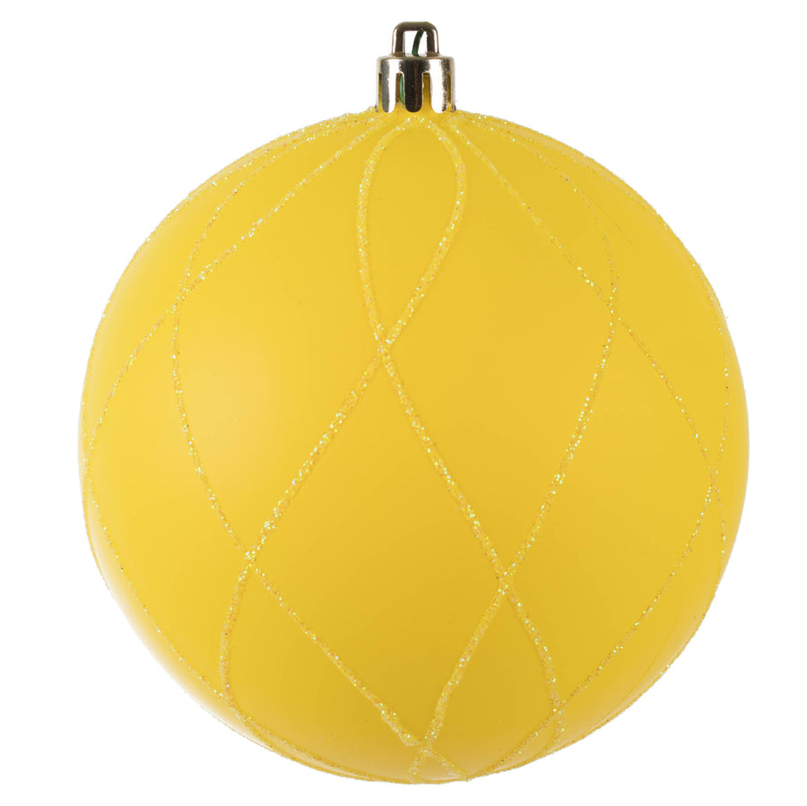 4" Yellow Matt Glitter Swirl Ball
