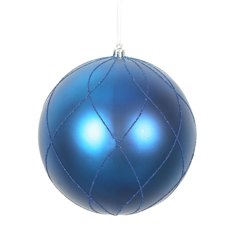 6" Blue Matt Glitter Swirl Ball