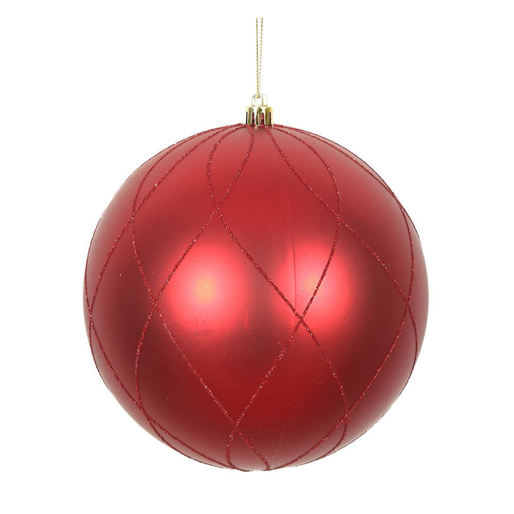 6" Red Matt Glitter Swirl Ball