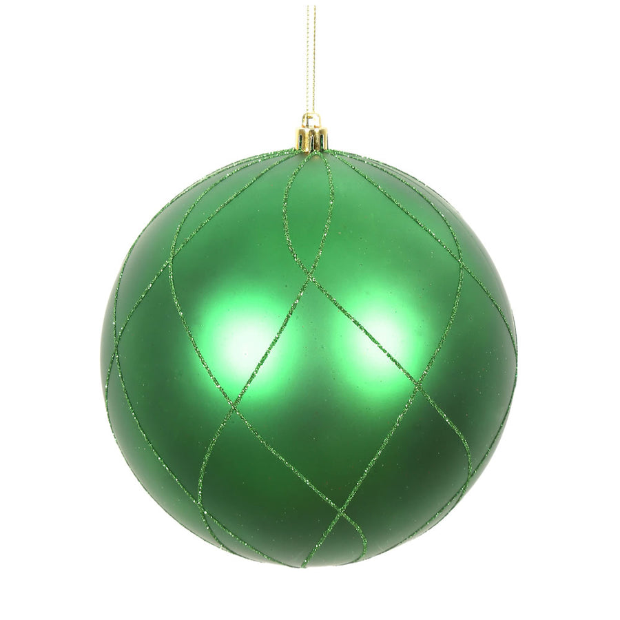 6" Green Matt Glitter Swirl Ball