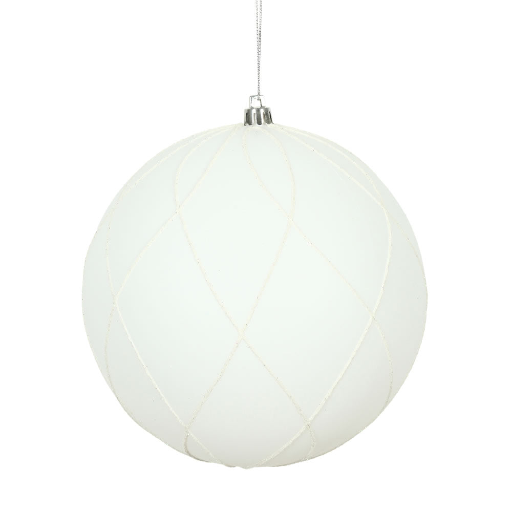 6" White Matt Glitter Swirl Ball
