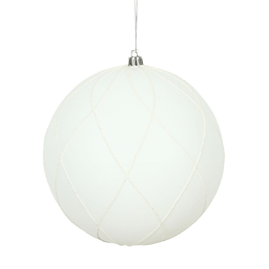 6" White Matt Glitter Swirl Ball