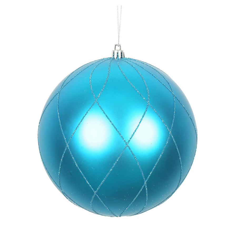 6" Turquoise Matt Glitt Swirl Ball
