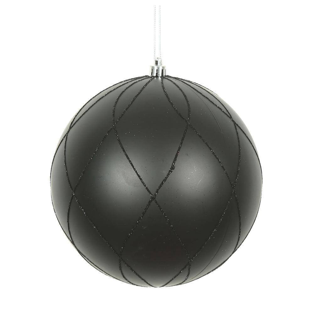 6" Black Matt Glitter Swirl Ball