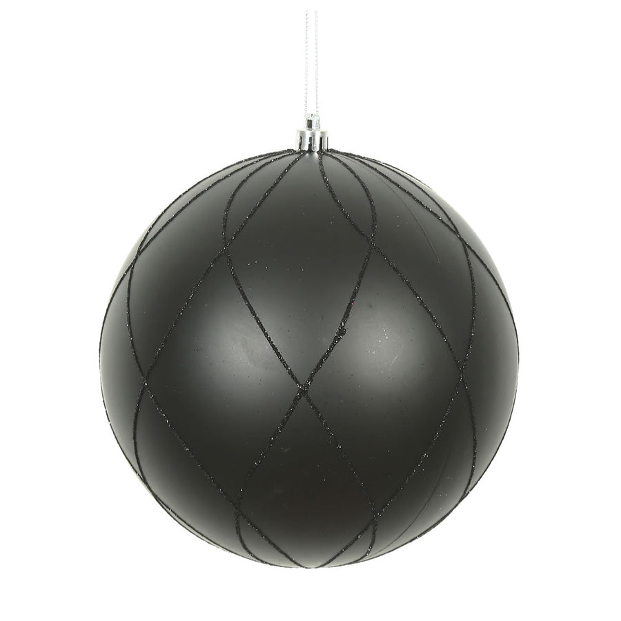 6" Black Matt Glitter Swirl Ball