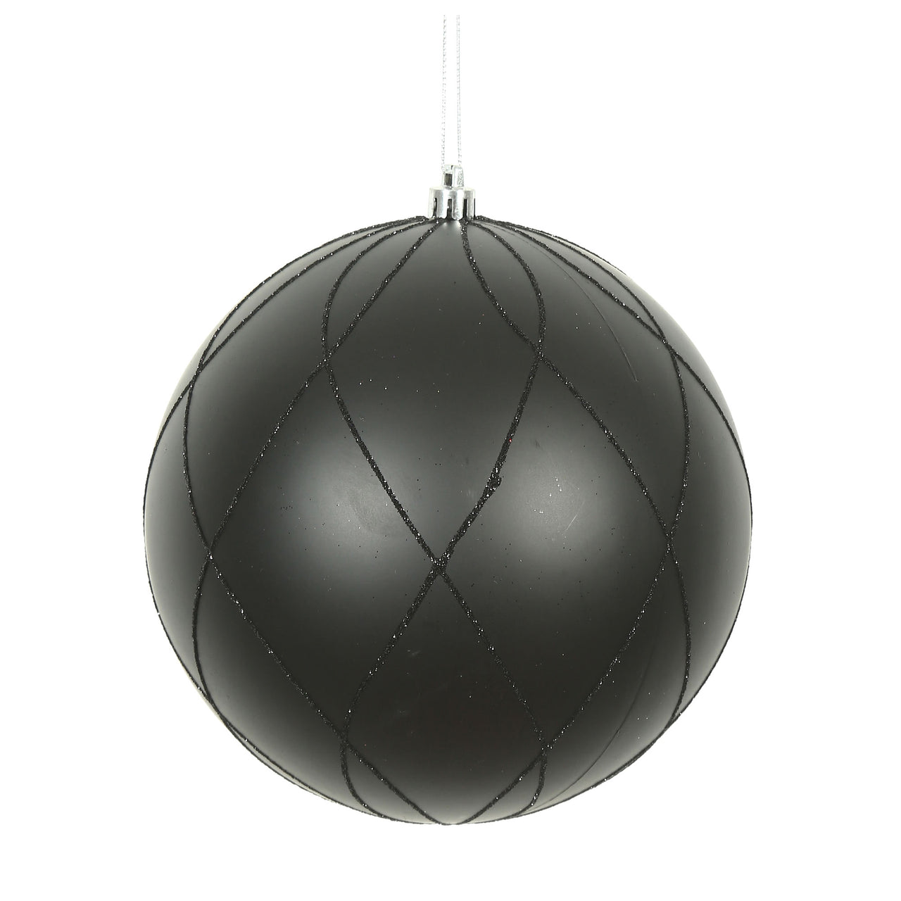 8" Black Matte Glitter Swirl Ball