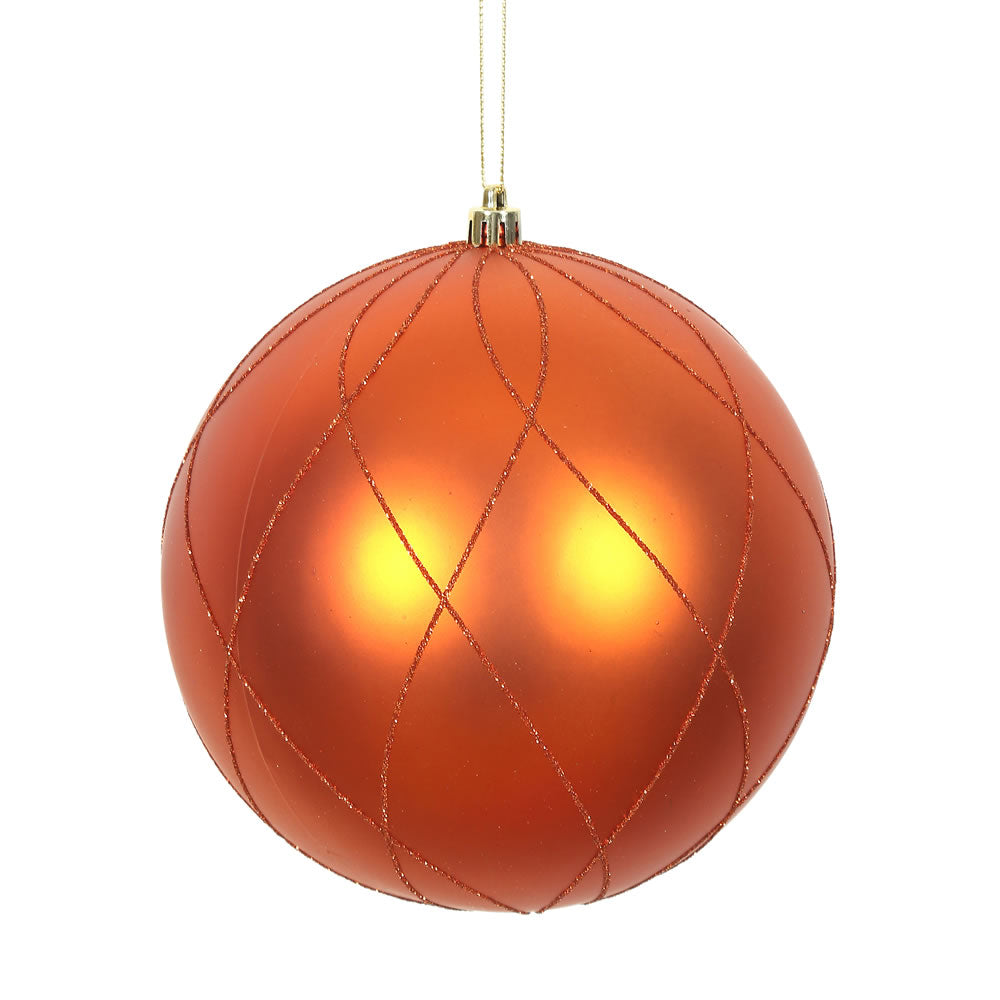 6" Burn Orange Matt Glit Swirl Ball