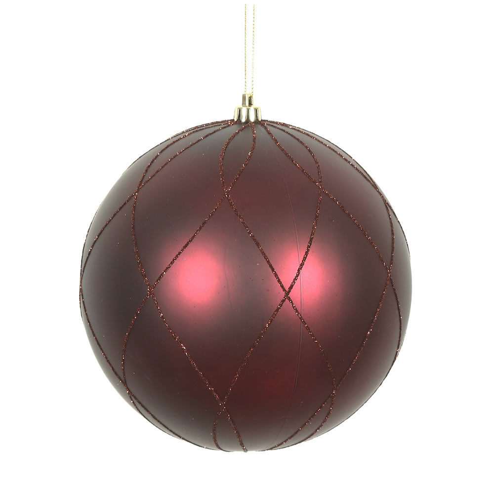 4" Wine Matt Glitter Swirl Ball