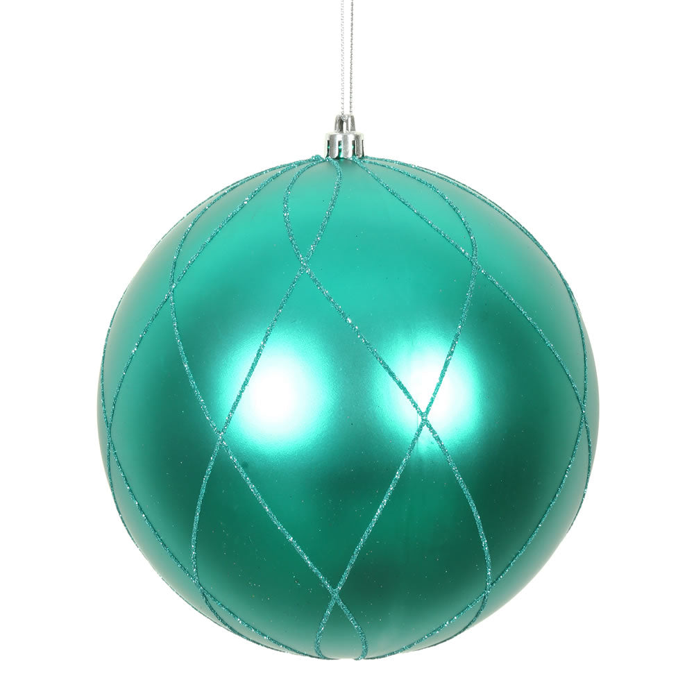 8" Teal Matte Glitter Swirl Ball