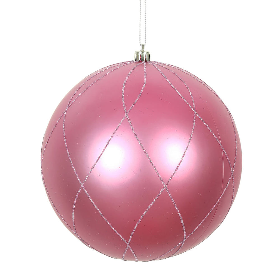 6" Mauve Matt Glitter Swirl Ball