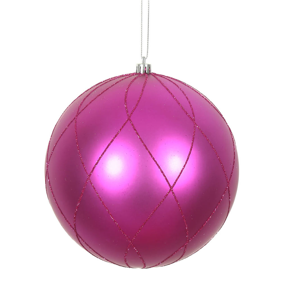 4" Fuchsia Matt Glitter Swirl Ball