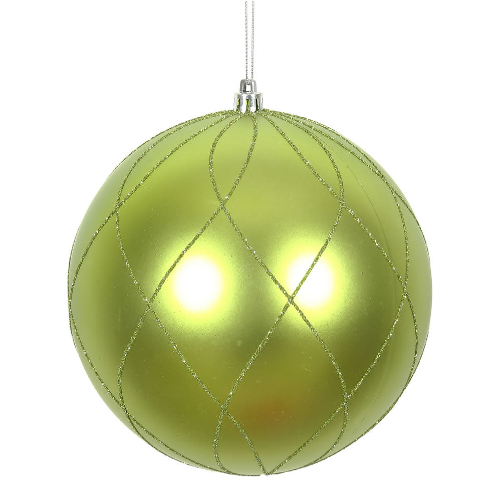 4" Lime Matt Glitter Swirl Ball