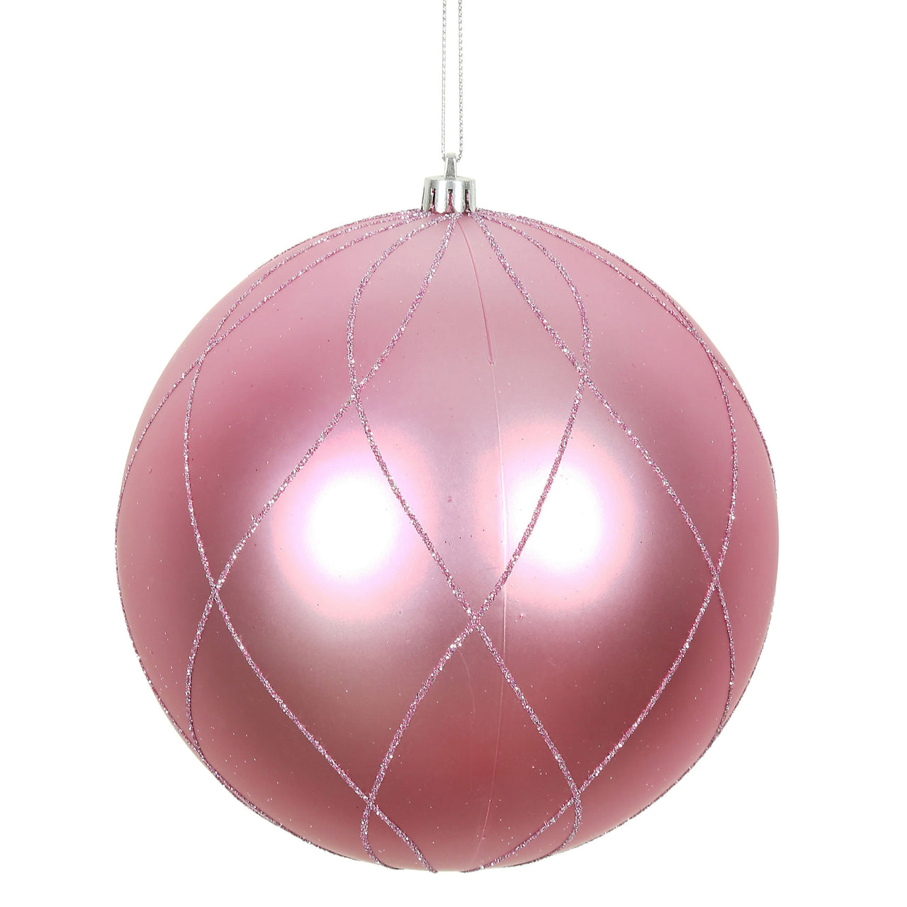 4" Pink Matt Glitter Swirl Ball