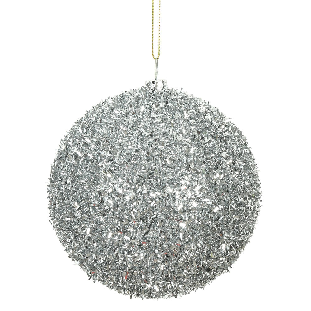 4" Silver Tinsel Ball