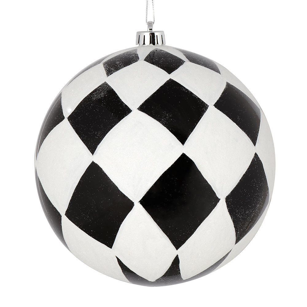 8" Black Ball White Diamond Glitter