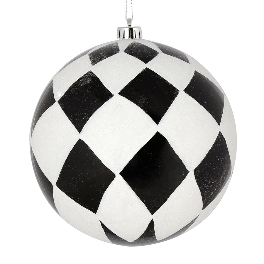 8" Black Ball White Diamond Glitter