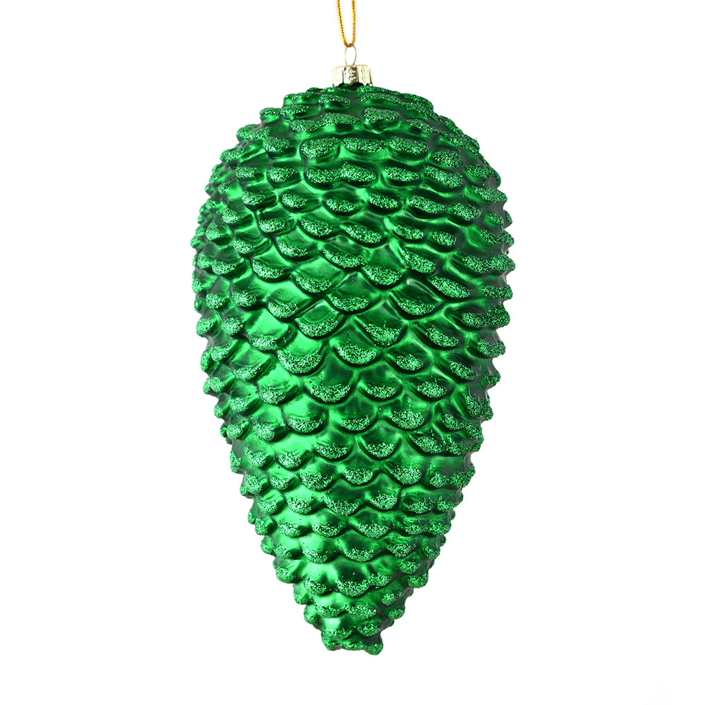 7" Green Matte Glitter Pinecone