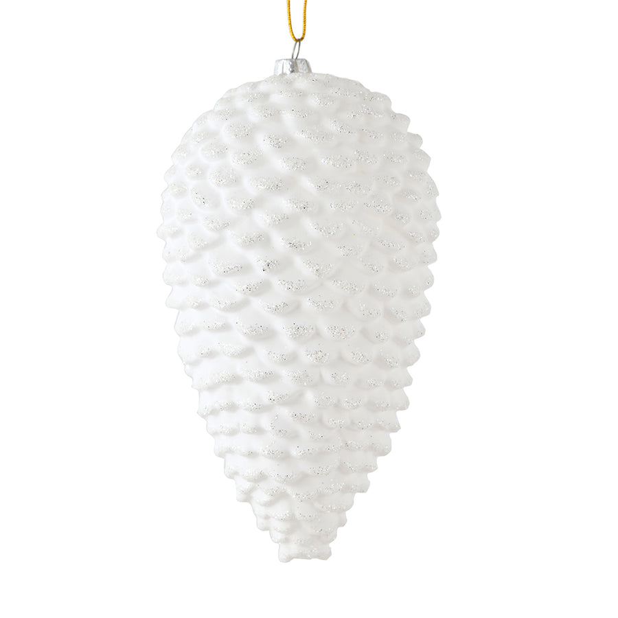 7" White Matte Glitter Pinecone