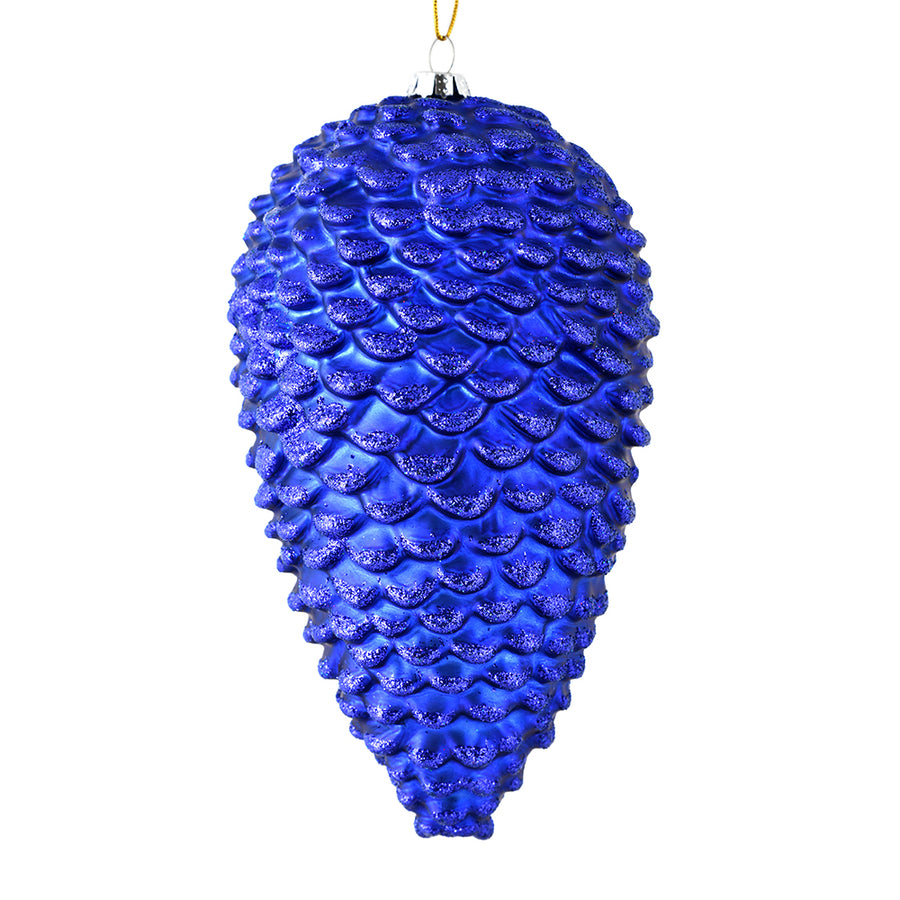 10" Cobalt Blue Matte Glitt Pinecone