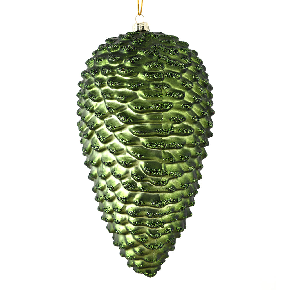 7" Moss Grn Matte Glitter Pinecone
