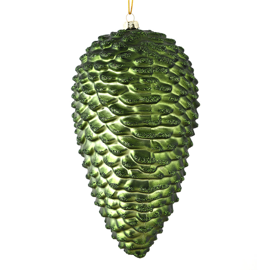 7" Moss Grn Matte Glitter Pinecone