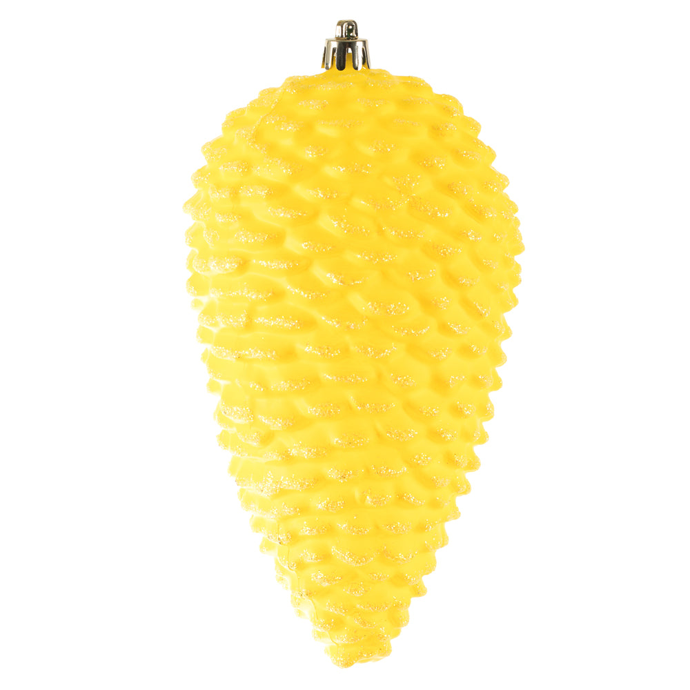 7" Yellow Matte Glitter Pinecone