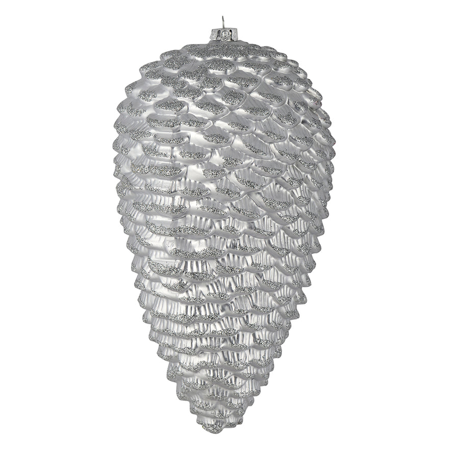 7" Silver Matte Glitter Pinecone