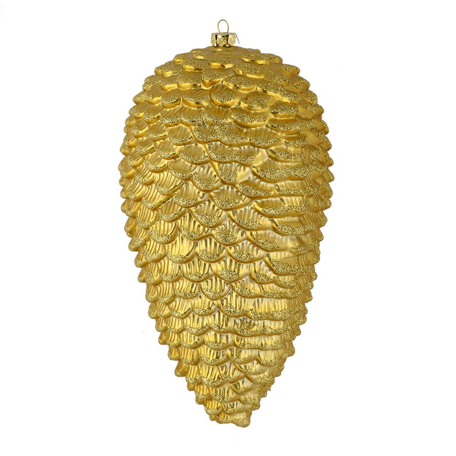 10" Gold Matte Glitter Pinecone