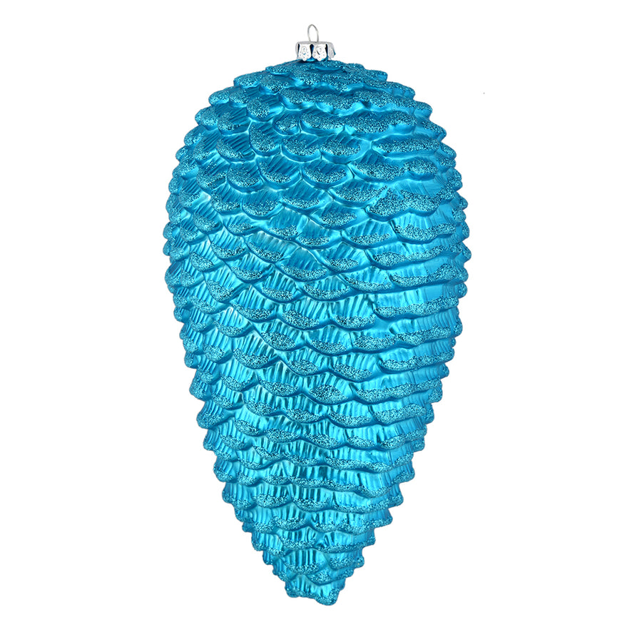 10" Turquoise Matte Glitter Pinecone