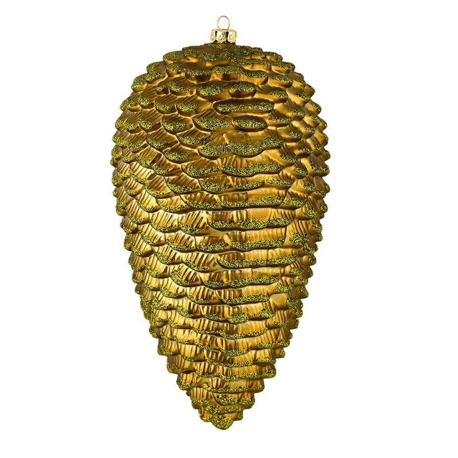 10" Olive Matte Glitter Pinecone