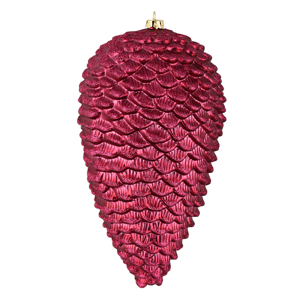 7" Berry Red Matte Glitter Pinecone