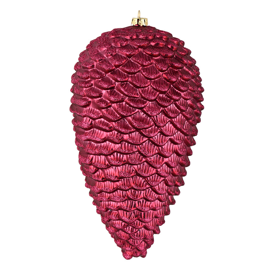 7" Berry Red Matte Glitter Pinecone