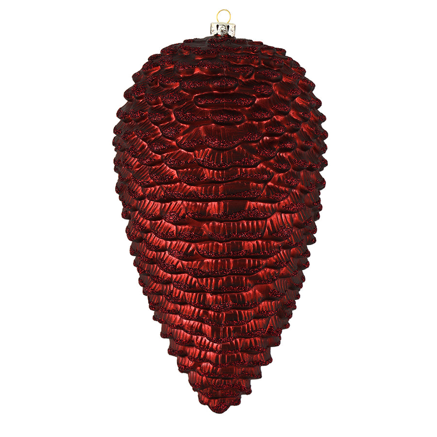 10" Burgundy Matte Glitter Pinecone