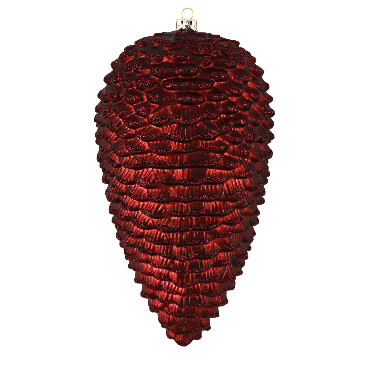 7" Burgundy Matte Glitter Pinecone