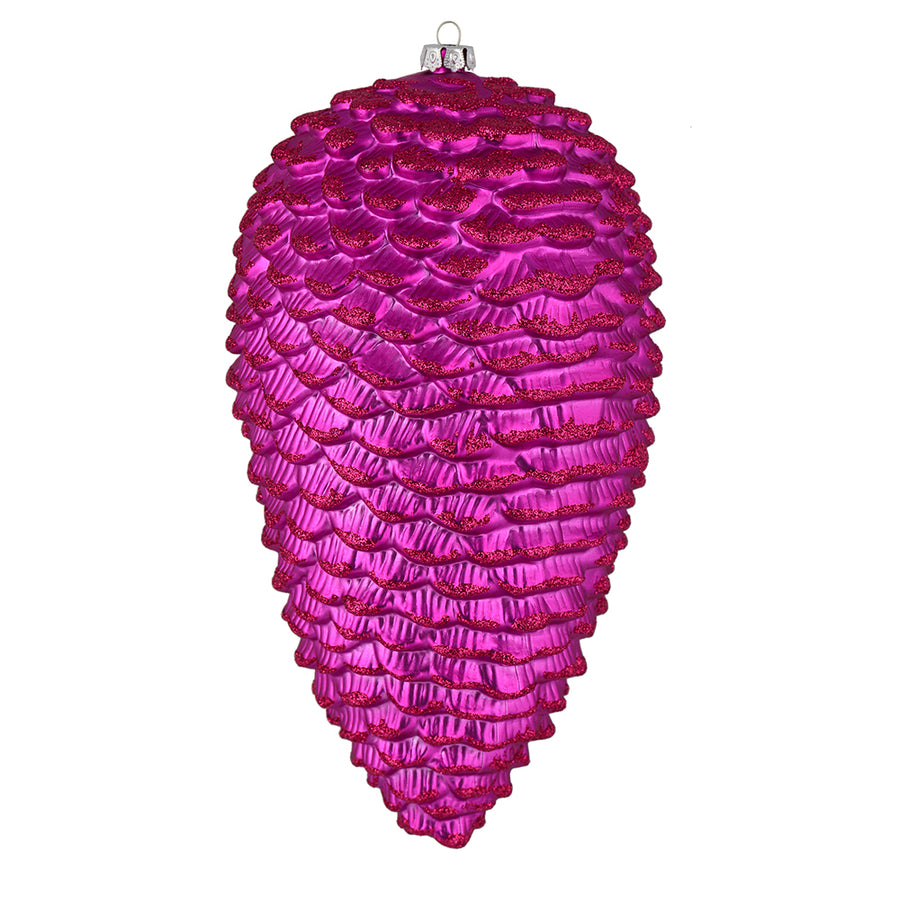 7" Fuchsia Matte Glitter Pinecone
