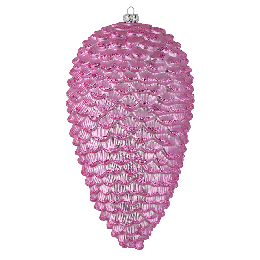 10" Pink Matte Glitter Pinecone