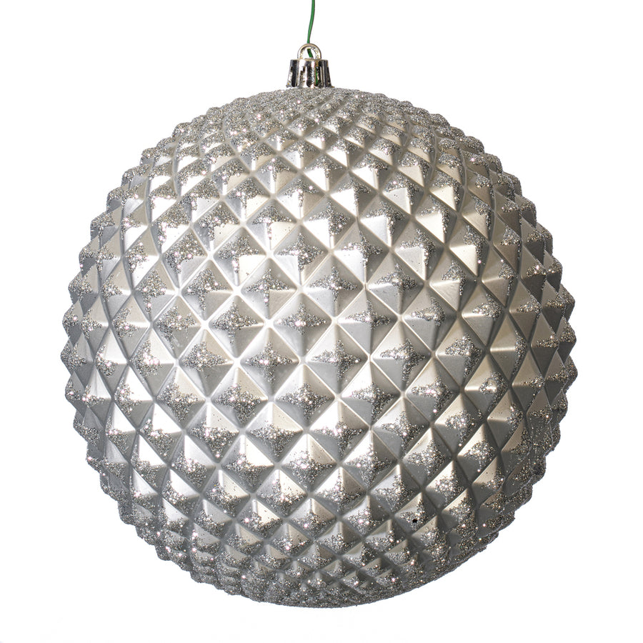6" Silver Durian Glitt Ball Orn Dril 4Bg