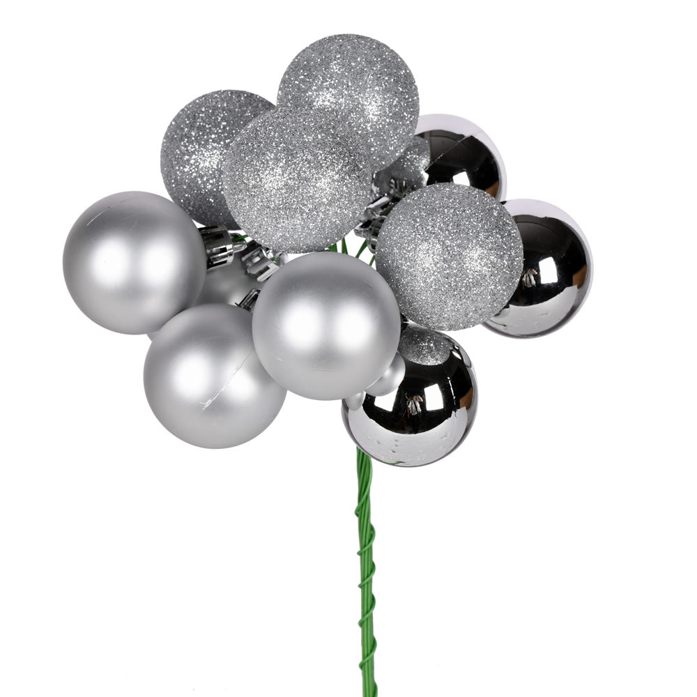12" Silver Ball Ornament Pick