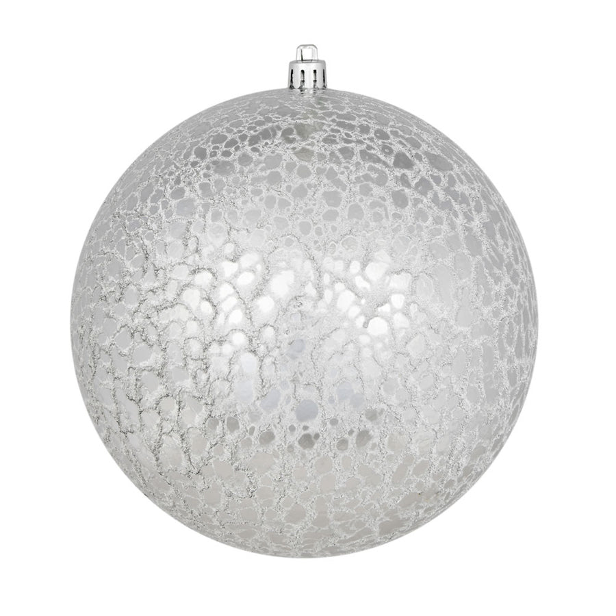 8" Silver Crackle Ball Ornament