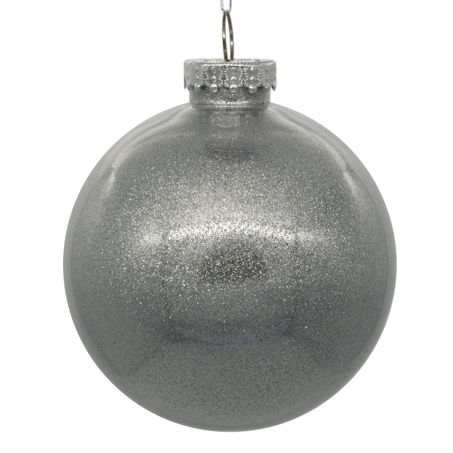 4" Silver Glitter Clear Ball
