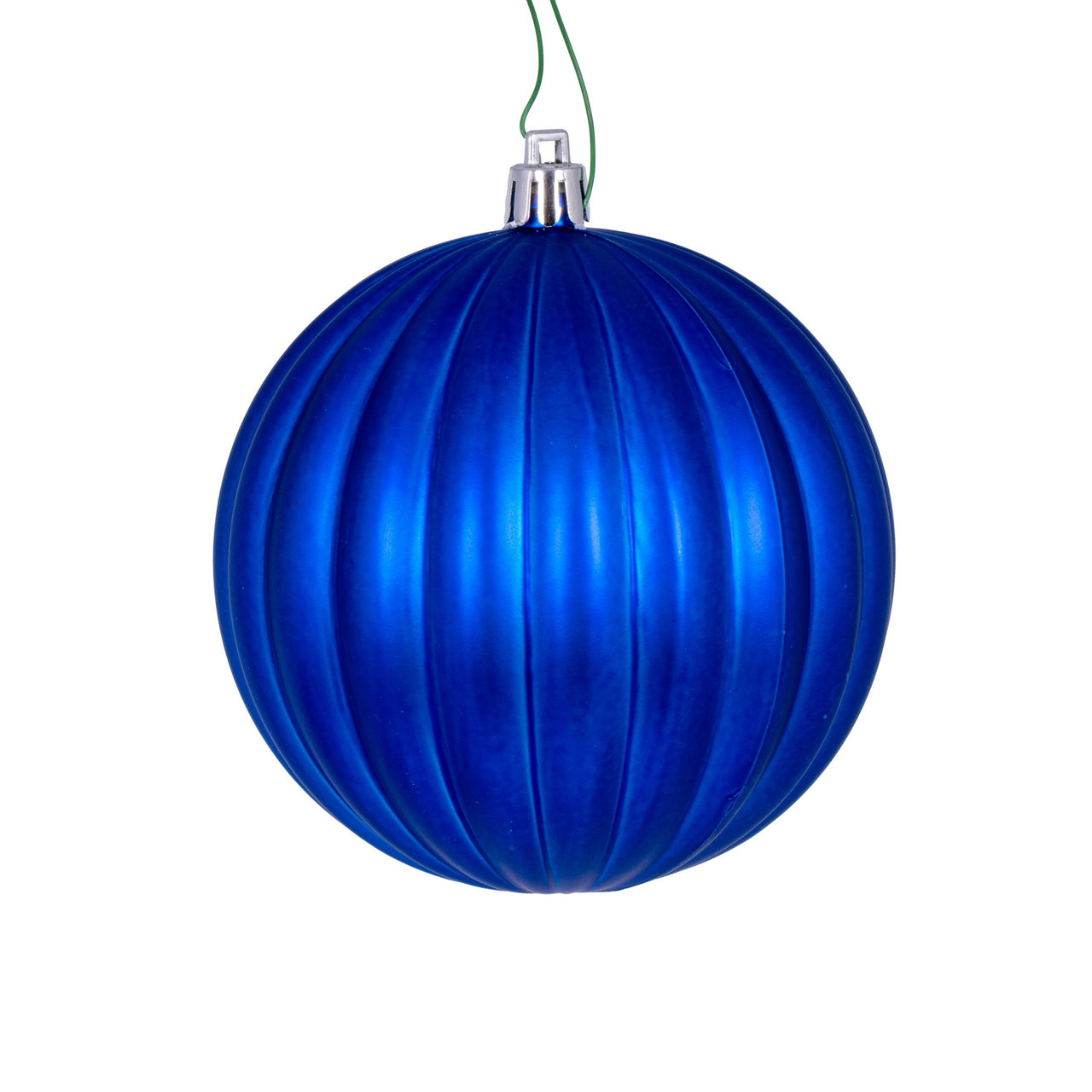 4" Blue Matte Lined Ball Ornament