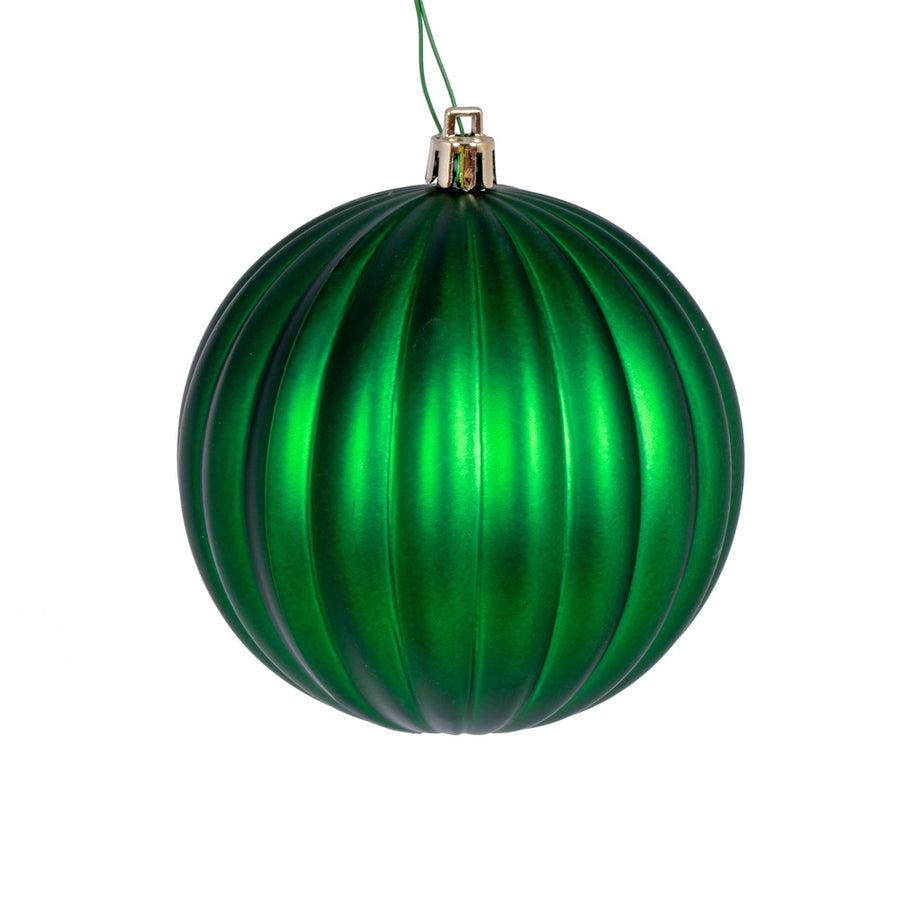 4" Green Matte Lined Ball Ornament