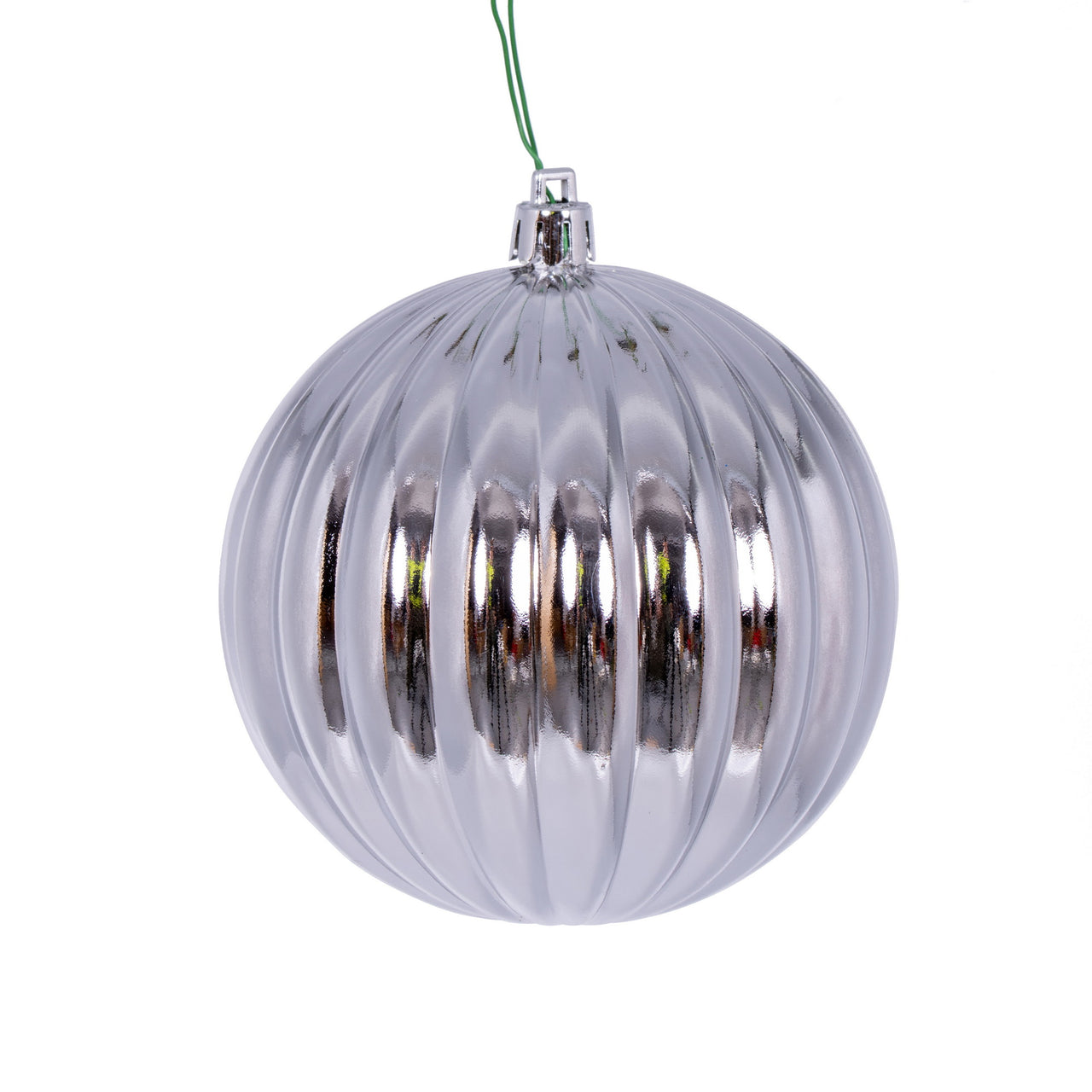 4" Silver Shiny Lined Ball Ornament