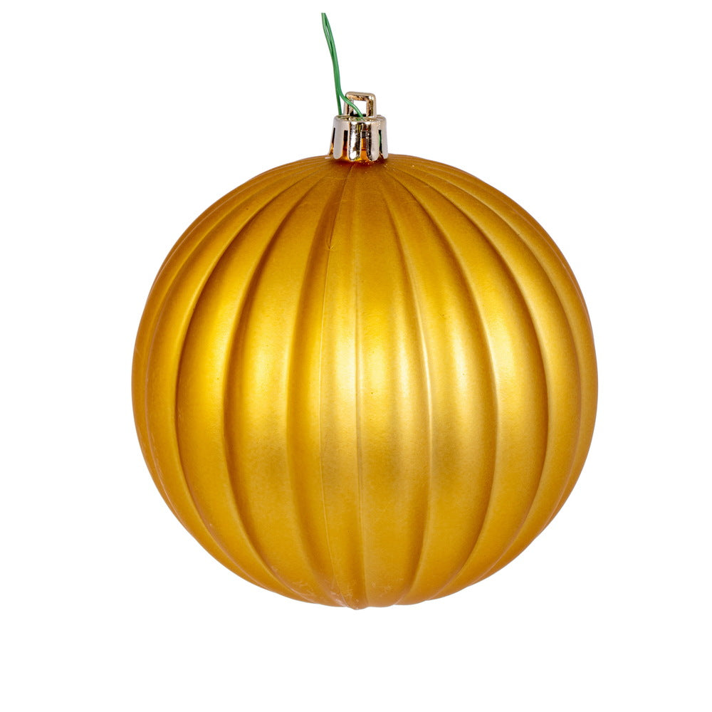 4" Gold Matte Lined Ball Ornament