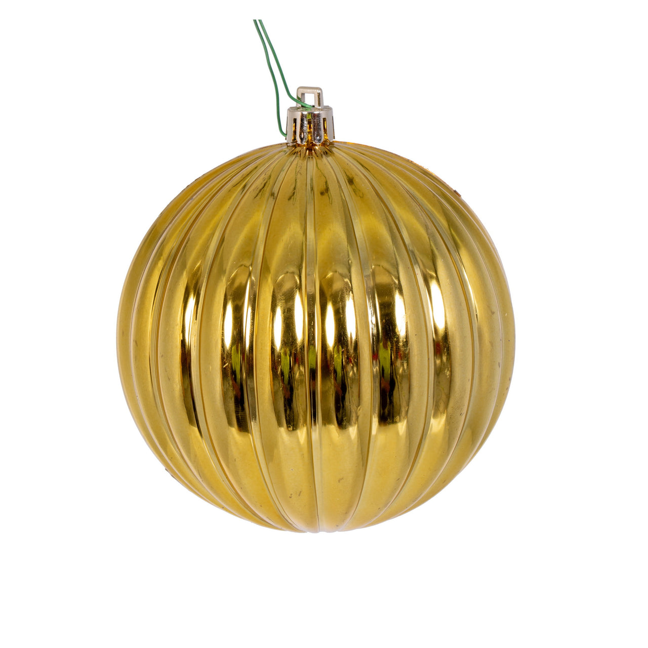4" Gold Shiny Lined Ball Ornament