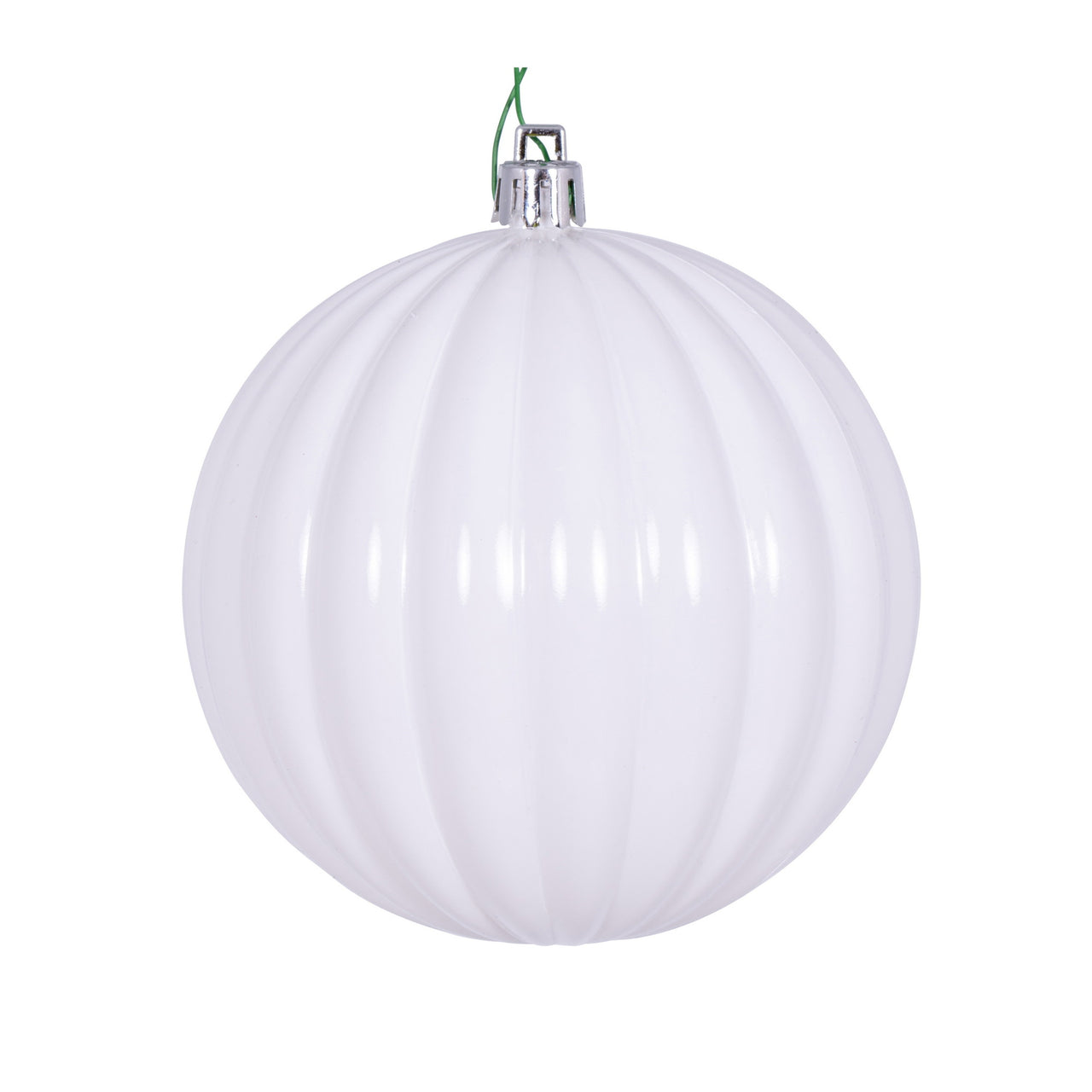 4" White Shiny Lined Ball Ornament