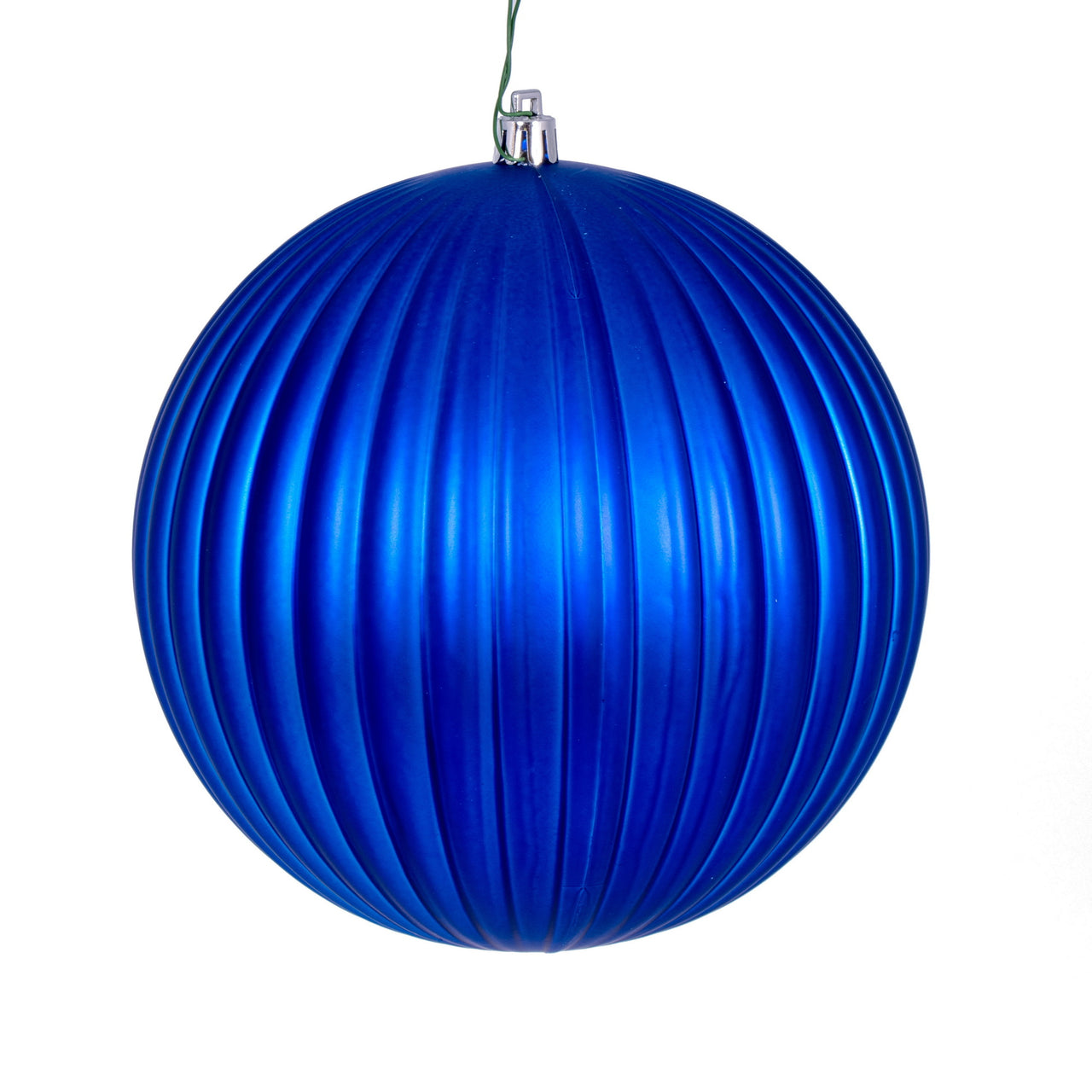 6" Blue Matte Lined Ball Ornament