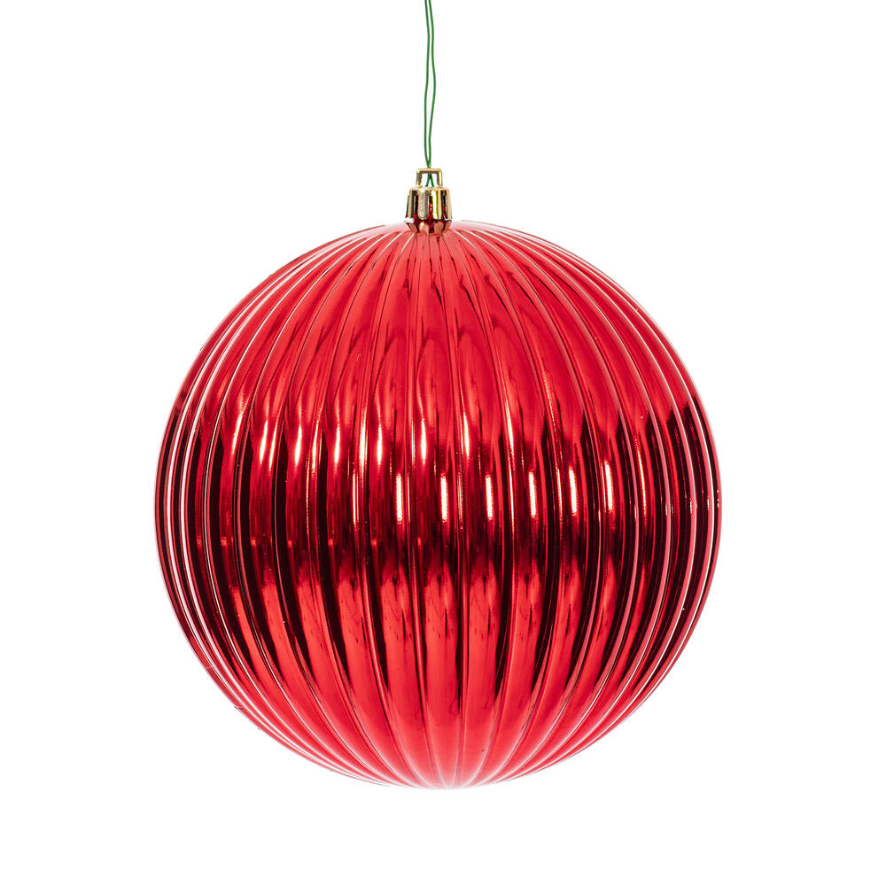 6" Red Shiny Lined Ball Ornament